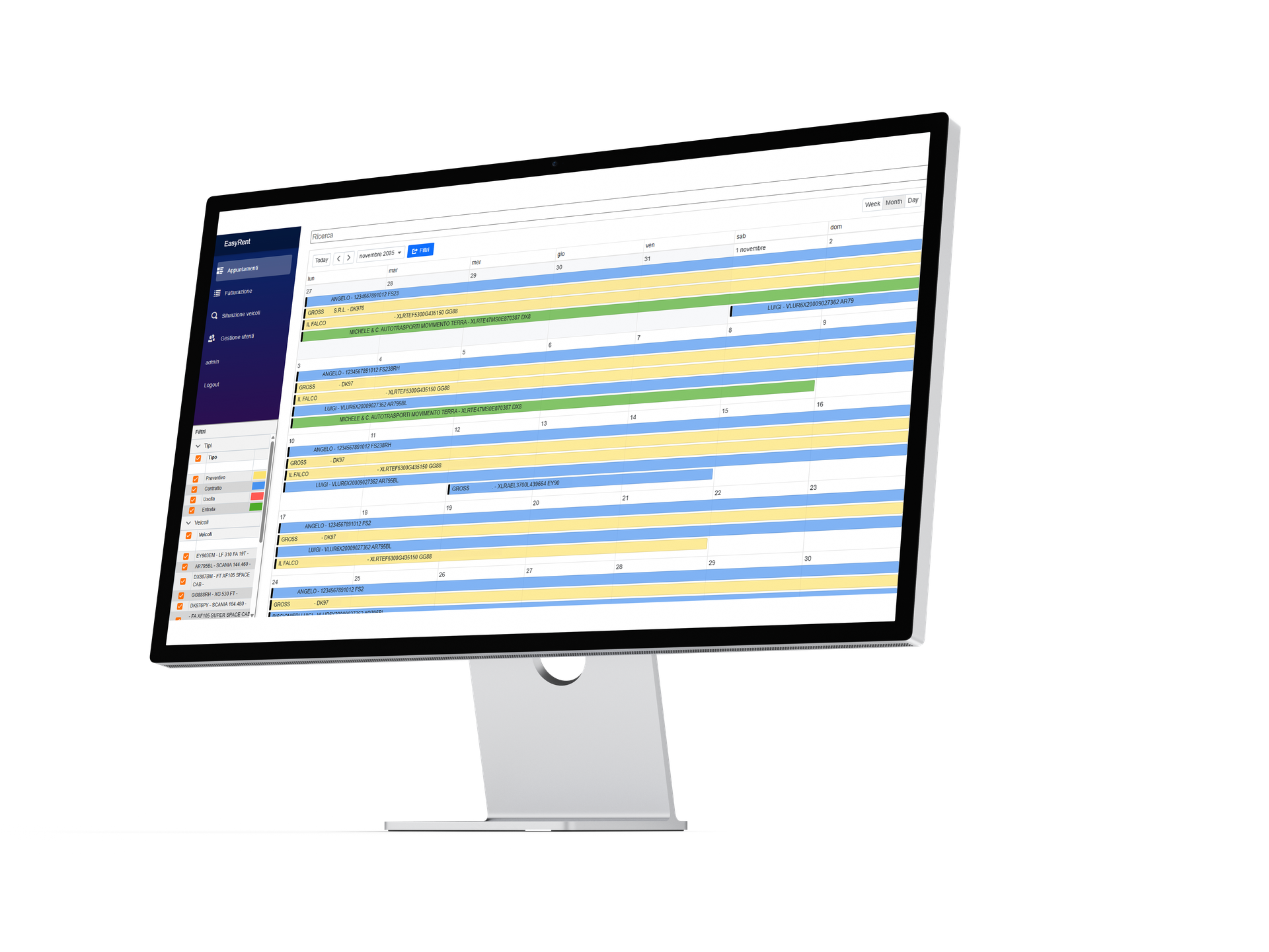Monitor con il calendario dei noleggi di easyRent