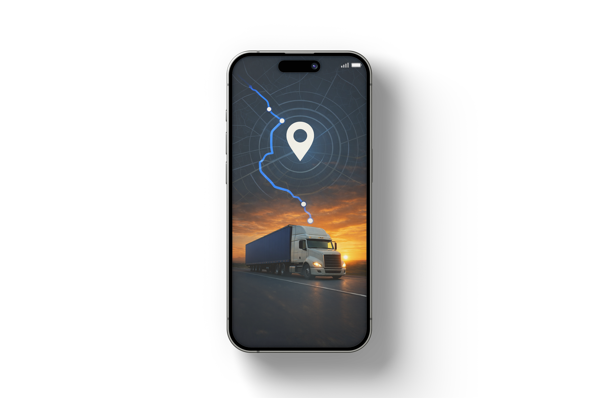 Smartphone con la posizione satellitare di un camion su una mappa