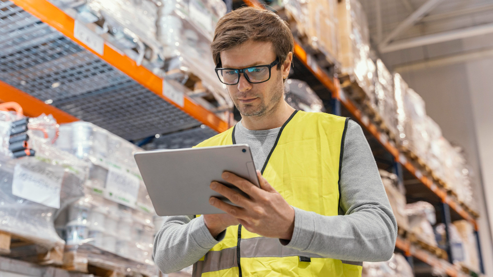 Magazziniere che consulta il gestionale SAPRI su un tablet